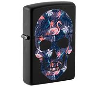 Zippo Lighter, Black Matte Flamingo Skull, One Box