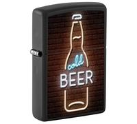 Zippo Lighter: Cold Beer Neon Sign, Raised Print - Black Matte 46112