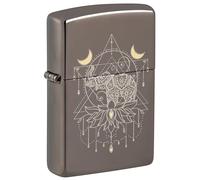 Zippo Lighter: Engraved Elephant and Lotus Flower - Black Ice 46103