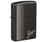 Zippo Lighter: Engraved Lines and Zippo - High Polish Black 46101