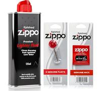 Zippo Lighter Fluid 125ml - Zippo Fuel Refill Kit with Genuine Wick and 6 Flints | Windproof, Low Odor, Fast Ignition, Easy Refill Nozzle, Original Lighter Accessories