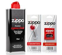 Zippo Lighter Fluid 125ml - Zippo Fuel Refill Kit with Genuine Wick and 6 Flints | Windproof, Low Odor, Fast Ignition, Easy Refill Nozzle, Original Lighter Accessories