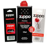 Zippo Lighter Fluid + 6 Flints + Genuine Wick | Refillable Lighter Fuel Kit for Windproof Lighters | Fast Ignition, Low Odour, Original Zippo Accessories for Lighter Maintenance