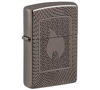 Zippo, Lighter Genuine windproof lighter in glossy black metal, classic flame pattern design, durable and refillable, ideal for camping and adventures, Flame Pattern Design