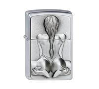 Zippo Lighter Kneeling Girl Emblem Brushed Chrome Windproof Flame Refillable