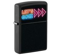 Zippo Lighter: Let's Go, Neon Sign with Blacklight - Black Matte 46084
