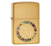 Zippo Lighter, Metal, Brushed Brass Flag, One Size