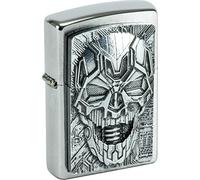 Zippo Windproof Lighter, Technic Skull Trick, Brushed Chrome, Emblem, Refillable, Reusable, Windproof Design, Gift Box, Made in USA