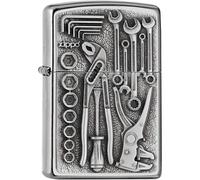 Zippo Lighter, Metal Silver - Street Chrome Finish, Normal Size, Classic Tool Motif, Windproof with the Iconic Click