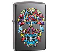 Zippo Lighter, Metal, Black Ice Mushroom Skull, One Size