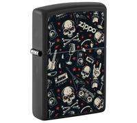 Zippo Lighter: Skulls and Music Pattern - Black Matte 46055