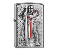 Zippo Lighter Templar Emblem Brushed Chrome Windproof Flame Fuel Refillable