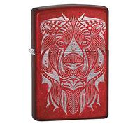 Zippo - Lion Tattoo Design - Laser Engraved, Candy Apple Red - Windproof Lighter, refillable, in gift box,One Size,49109