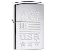 Zippo MADE IN THE USA WITH FLAG Windproof Lighter - High polished chrome, standard