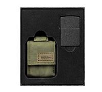 Zippo Gift Set – OD Green Tactical Pouch & Black Crackle Windproof Lighter