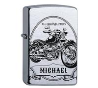 Zippo Petrol Lighter with Engraving Motorcycle Personalised with Name for Motorcyclists Biker Chopper Windproof Lighter Chrome Brushed Gift (Motif 1: Bike)