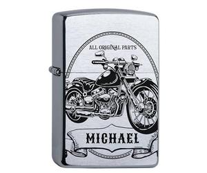 Zippo Petrol Lighter with Engraving Motorcycle Personalised with Name for Motorcyclists Biker Chopper Windproof Lighter Chrome Brushed Gift (Motif 1: Bike)