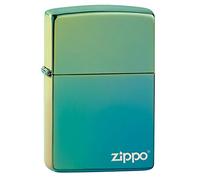 Zippo Pocket Lighter, Brass, Teal Logo, One Size