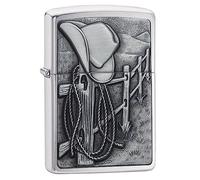 Zippo Resting Cowboy Emblem Lighter - Brushed Chrome, 6X4 Cm