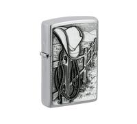 Zippo Resting Cowboy Emblem Lighter - Brushed Chrome, 6X4 Cm