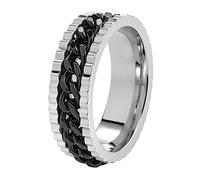 Zippo - Ring, Silver/Black, Stainless Steel Ring with Link Chain, Size Z+1 UK (70 EU), in Gift Box