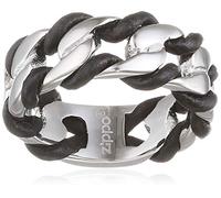 Zippo - Ring, Stainless Steel and Leather, Silver/Black, Size S UK (60 EU), High-Gloss Polished, in Gift Box