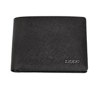 Zippo Saffiano Top-Fold Credit Card Wallet - Made Cowhide Leather - Landscape Format - RFID Protection - Unisex - Black - 9 x 10,5 x 2 cm