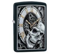 Zippo Skull Clock Black Windproof Cigarette Lighter Smokers Accessory