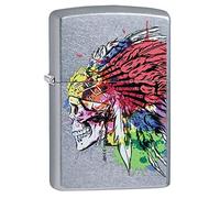 Zippo Skull with Headdress Design Str hrome Pocket Lighter