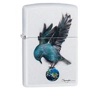 Zippo Spazuk Bluebird Perched on Earth Pocket Lighter, Matte White, One Size