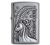 Zippo Storm Lighter, Zodiac - Capricorne, Brushed Chrome, Emblem, Refillable, Reusable, Windproof Design, Gift Box, Made in the USA