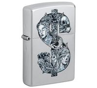 Zippo Tattoo Dollar Storm Lighter, Colorful Printing, Refillable, Windproof Design, Gift Box, Made in USA, Satin Chrome