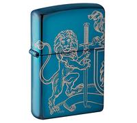 Zippo Unisex Adult Medieval Coat of Arms Laser 360° Design Pocket Classic Lighter, High Gloss Blue Lion, One Size