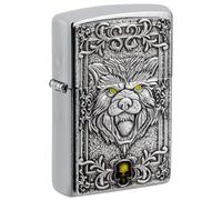 Zippo unisex-adult Wolf Lighters, Brushed Chrome Wolf & Skull Emblem