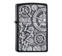 Zippo - Windproof Lighter, 3D Chain and Gear Wheel, Matt Black, Emblem, Refillable, Reusable, Windproof Design, Gift Box, Made in the USA