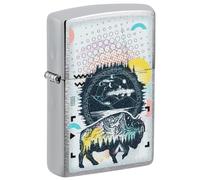 Zippo Windproof Lighter, Abstract Bison Design - Brushed Chrome, Colour Image - Refillable, Reusable, Windproof Design - Comes in Gift Box - Made in USA