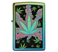 Zippo Windproof Lighter - Cannabis - Blue Green High Polish Teal Finish, Colour Image - Refillable - Reusable - Windproof - Gift Box - Made in USA