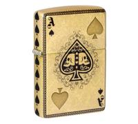 Zippo - Windproof Lighter, Ace of Spades Design, 540° Tumbled Brass, Lustre/Fusion, Refillable, Reusable, Windproof Design, Gift Box, Made in the USA