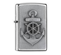 Zippo Windproof Lighter - Anchor - High Polish Chrome, Emblem - Refillable for Lifetime Use - Adjustable Flame - Gift Box - Metal Construction - Made in USA