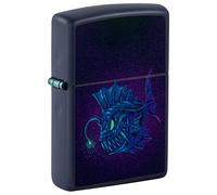 Zippo Windproof Lighter-Angler Fish Design Black Light Navy Matte-Refillable for Lifetime Use-Gift Box-Metal Construction-Made in USA, One Size