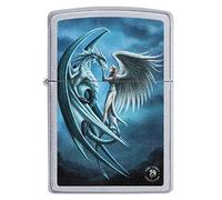 Zippo Windproof Lighter - Anne Stokes Dragon Girl - Satin Chrome - Refillable, Lifetime Use - Adjustable Flame - Gift Box - Metal Construction - Made in USA