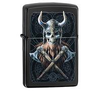 Zippo Pocket Lighter, Metal, High Polish Black Viking Skull, One Size