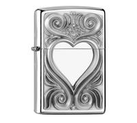 Zippo Windproof Lighter, Antique Heart Design - High Polished Chrome, Emblem - Refillable, Reusable, Windproof Design - Comes in Gift Box - Made in USA