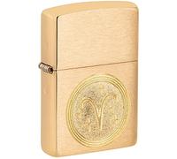 Zippo Windproof Lighter - Aries Emblem, Zodiac - Brushed Brass Finish - Refillable - Reusable - Windproof - Gift Box - Metal - Made in USA - Amazon Exclusive