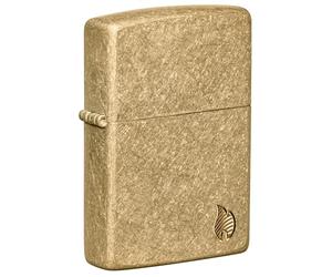 Zippo - Windproof Lighter, Armour Series Flame, Gold, Tumbled Brass, Deep Carve, Refillable, Reusable, Windproof Design, Gift Box, Made in the USA