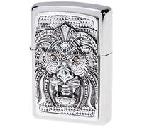 Zippo - Windproof Lighter, Art Lion, Brushed Chrome, Emblem, Refillable, Reusable, Windproof Design, Gift Box, Made in the USA