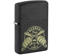 Zippo Windproof Lighter, Barber Shop Design - Black Crackle, Laser Engraving - Refillable, Reusable, Windproof Design - Comes in Gift Box - Made in USA