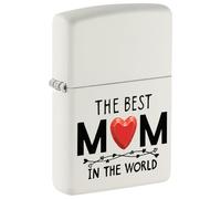 Zippo Windproof Lighter-Best Mom Design White Matte-Refillable for Lifetime Use-Gift Box-Metal Construction-Made in USA, One Size