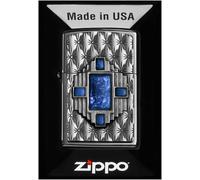 Zippo Windproof Lighter, Blue Diamond Design - High Polished Chrome, Emblem - Refillable, Reusable, Windproof Design - Comes in Gift Box - Made in USA
