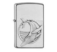 Zippo - Windproof Lighter, Blue Whale Emblem, Satin Chrome, Refillable, Reusable, Windproof Design, Gift Box, Made in the USA